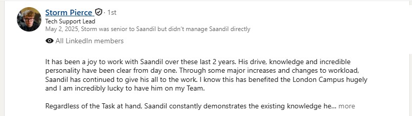 LinkedIn recommendation screenshot 3