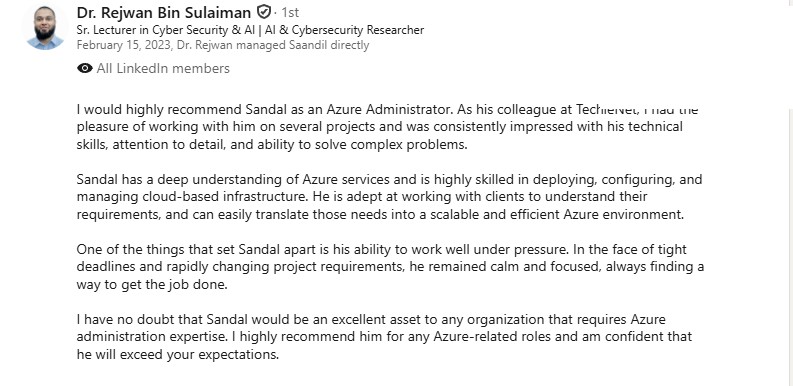 LinkedIn recommendation screenshot 6